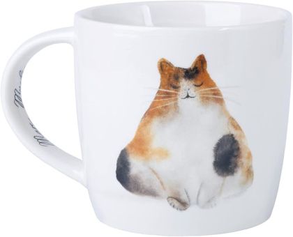 Maxwell & Williams Feline Friends Mug 400 ml – порцеланова чаша с акварелна илюстрация на котка „Content Cat“ (модел DX1222)