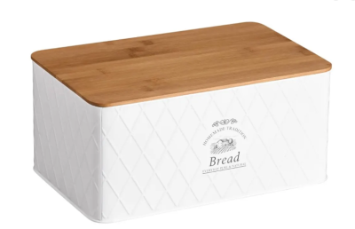 KESPER метална кутия за хляб с бамбуков капак white